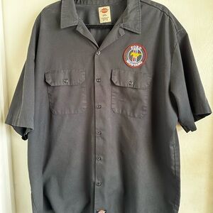 Dickies Men's Charcoal Button Up XXL Shop Work Shirt w Ford Mustang Embr Patch